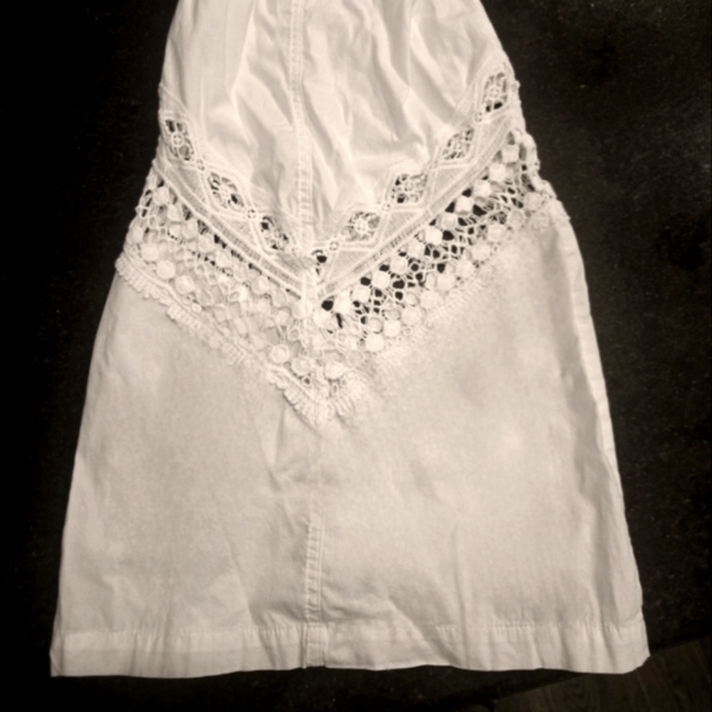 White Wide-legged Lace Trim Pants - Picture 2 of 3